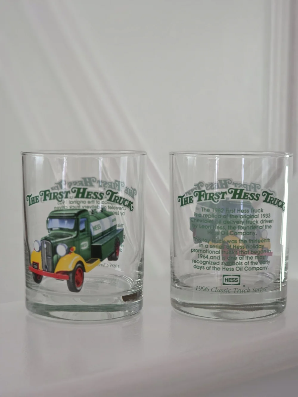 Vintage 1996 Hess Classic Truck Series Collector Glasses - Set of 2
